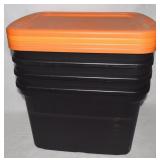 (4) Sterilite 18 Gallon Black/Orange Storage Totes
