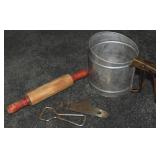 4pc Vintage Kitchen Items w/Mini 7.75"L Rolling