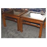 Pr Contempo Oriental-style Glass Insert End Tables