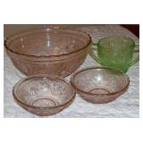 (4) Depression Glass Pcs w/ Pink & Cherry Blossom