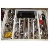Kitchen Drawer Contents Lot: Flatware, Scale,