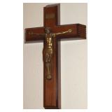 Vtg Wall Mount Wood Last Rites Crucifix 15"L