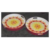 (2) Handled 15" Diam Melamine Colorful Trays