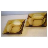 (2) Vtg Amber Glass Square Ashtrays 4 5/8