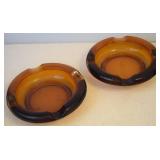 (2) Vtg Amber Glass Round 5.25"d Ashtrays