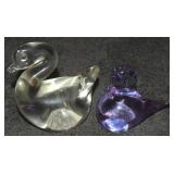 (2) Vtg Art Glass Birds: Konstglas Sweden Lavender