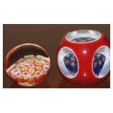 (2) Vtg Millefiore Cane Art Glass Paperweights