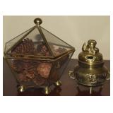 Vtg Brass Chinese Foo Dog Incense Burner + 6t