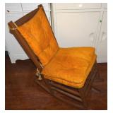 Vtg Slat Back Rocking Chair w/ Gold Cushions