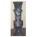 Vintage Black Marble Etched Bird Design Bud Vase