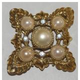 Kenneth J Lane for Avon Goldtone Faux Pearl Brooch