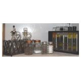 Kitchen Shelf Contents Lot: Spice Rack, Salt +