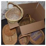 Box Lot of Woven Baskets + Hinged Box
