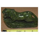 Vintage Carved Green Jade Tiger Figure 5.25L