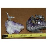 (2) Small Amethyst Geode Pcs w/ Eagle & Prospector