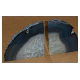 Pair Blue Dyed Agate Geode Bookends 7.5w total
