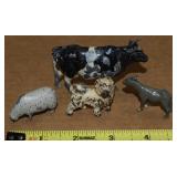 (4) Antique/Vtg Metal Painted Animals w/ Cow,