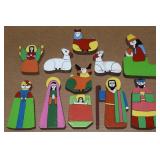 Vintage El Salvador Handpainted Wooden Nativity