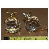 (2) Faceted Crystal & Goldtone Metal Animal Figs
