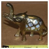 Vtg India Brass w/ Mother of Pearl Inlay Elephant