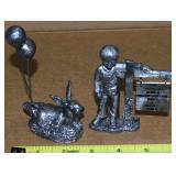 (2) Vtg Michael Ricker Pewter Figures w/ Rabbit +