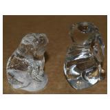 (2) Vtg Clear Art Glass Animals Figures w/ Frog