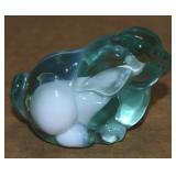 Vtg Fenton Green Slag Art Glass Bunny Rabbit