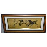 Xu Beihong Galloping Horses on Gold Base Framed