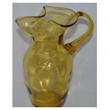 MCM Amber Blown Art Glass Handled Pitcher 7.5t