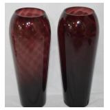 Pair Vtg Amethyst Optic Art Glass 8" Tall Vases