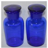 Pair Vtg Cobalt Blue Glass Lidded Apothecary Jars
