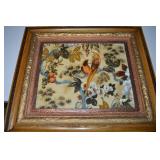 Antique Gilt Wood Frame w/Fabric Birds of Paradise