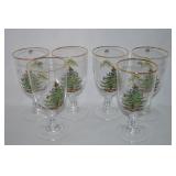 (6) Spode Christmas Tree Gold Trim Glass Goblets