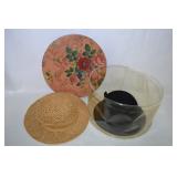 Vtg Hat Box w/ 2 Ladies Hats incl 6 7/8" Black
