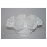 Vtg Fenton Hobnail Milk Glass Ruffled Rim Bowl