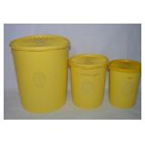 Vtg Tupperware Yellow 3pc Lidded Canister Set