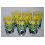 (6) Retro Yellow Blue & Green Dot Juice Glasses