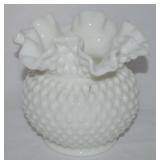 Vtg Fenton Hobnail Milk Glass Rose Bowl 6w