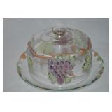 Handpainted Grapevine Pattern Glass Lidded Cheese