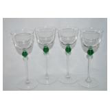 (4) Optic Crystal Tall Stem Glasses w/Green Accent