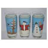 (3) Debbie Mumm Glass Snowman 6.25" Tumblers
