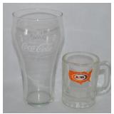 Vtg A&W Mini Glass Root Beer Mug + Coca Cola