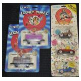 (5) Vtg ERTL Diecast Looney Tunes WB Cars on Card