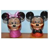 (2) Disney Atico Co Plastic Mickey & Minnie Snow