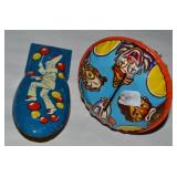(2) Vtg Tin Litho Noisemaker Toys: US Metal Toy