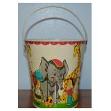 Vtg J Chein & Co Tin Litho Animals Pail 5.25t