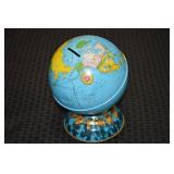 Vintage Globe Ohio Art Co Tin Litho Coin Bank 7t w