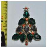 Vtg Goldtone Rhinestone Christmas Tree Brooch