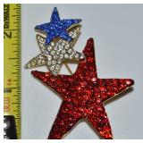 Rhinestone Red White & Blue Stars Brooch