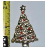 Goldtone Rhinestone Christmas Tree Brooch
